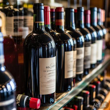 酒柜整齐陈放，分类有序红酒。