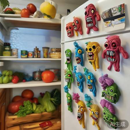 粘土僵尸冰箱贴纸,整理冰箱好帮