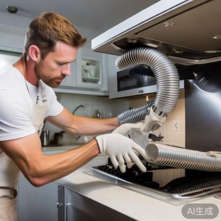 油烟机清洗后,安装过滤网和烟管