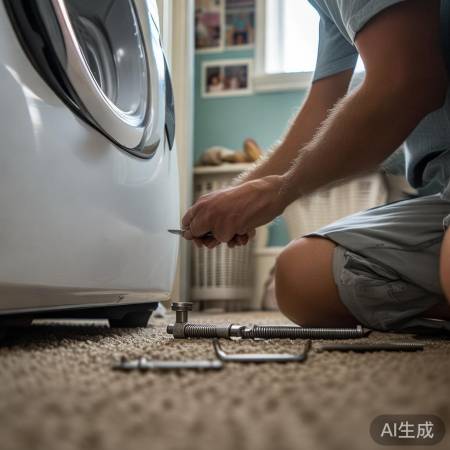 松开洗衣机底螺丝,下水管松动。