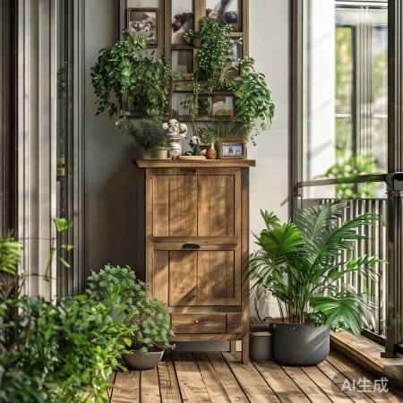 阳台储物柜点缀绿植与装饰，美！