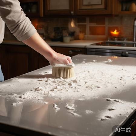 小苏打刷油烟机，油污轻松除。