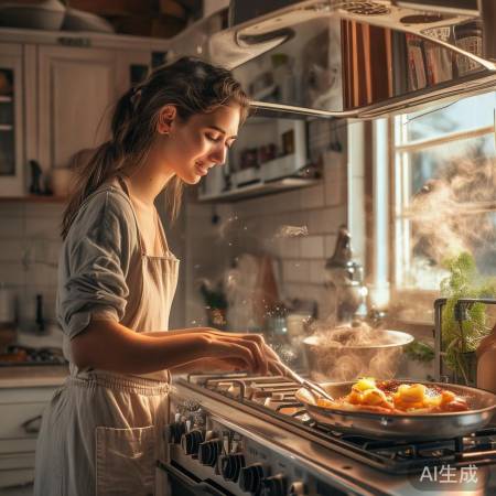 厨房烹饪通风，油烟机窗同开