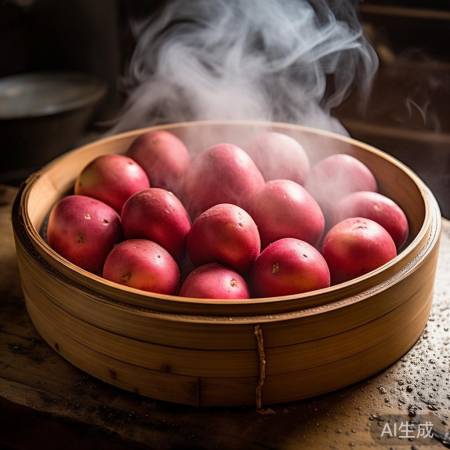 红苕整齐摆放蒸盘