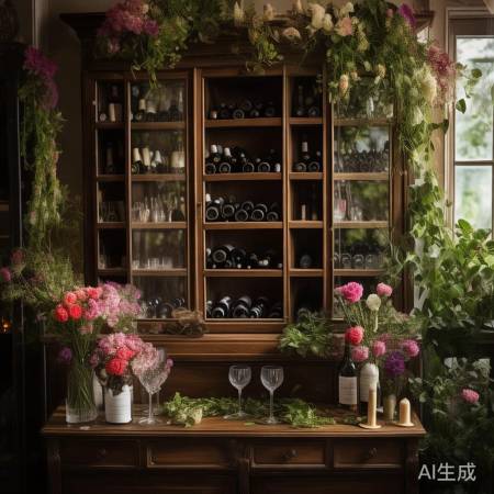 红酒柜添花饰，生活气息浓。