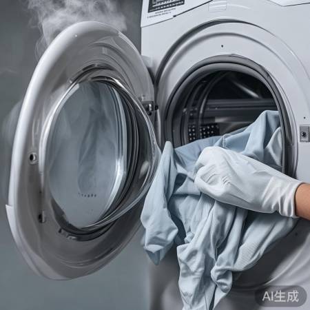 洗衣机勿急开，烫手小心后取。