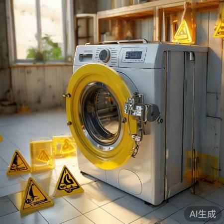 洗衣机安全锁+警示标志，防孩子