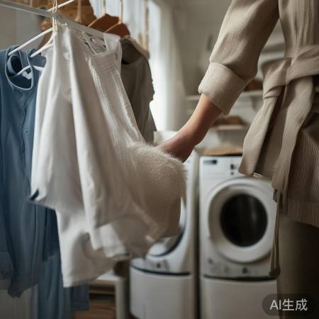 检查衣物是否完全晾干，勿损伤。