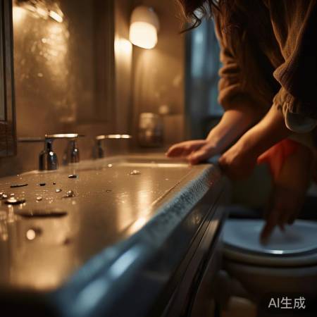 马桶后观察台面，查漏水痕迹