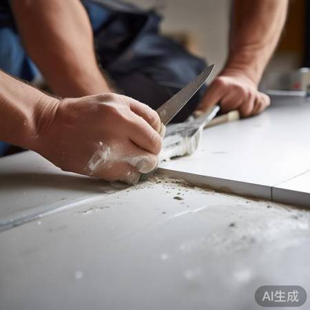 填充缝隙，清理划线，均匀压胶。