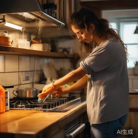 油烟机清洁后，湿抹布除残留，防