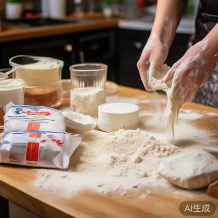 备好面粉、酵母、水和油，揉光滑