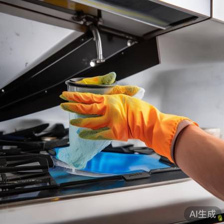 “清洁油烟机内部，擦除油污”