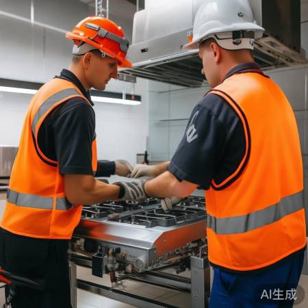 “两人合作拆油烟机”